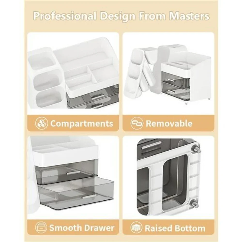 Large Makeup Organizer with Drawers Vanity Skincare Storage Box White
